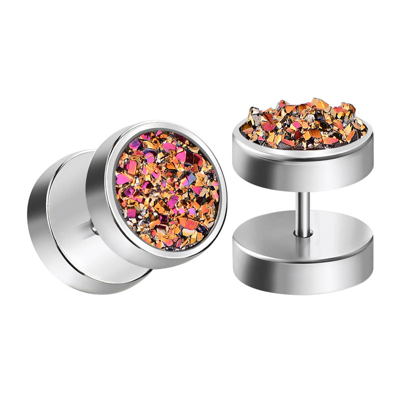 silver glitter fake ear plugs tunnels men earrings studs