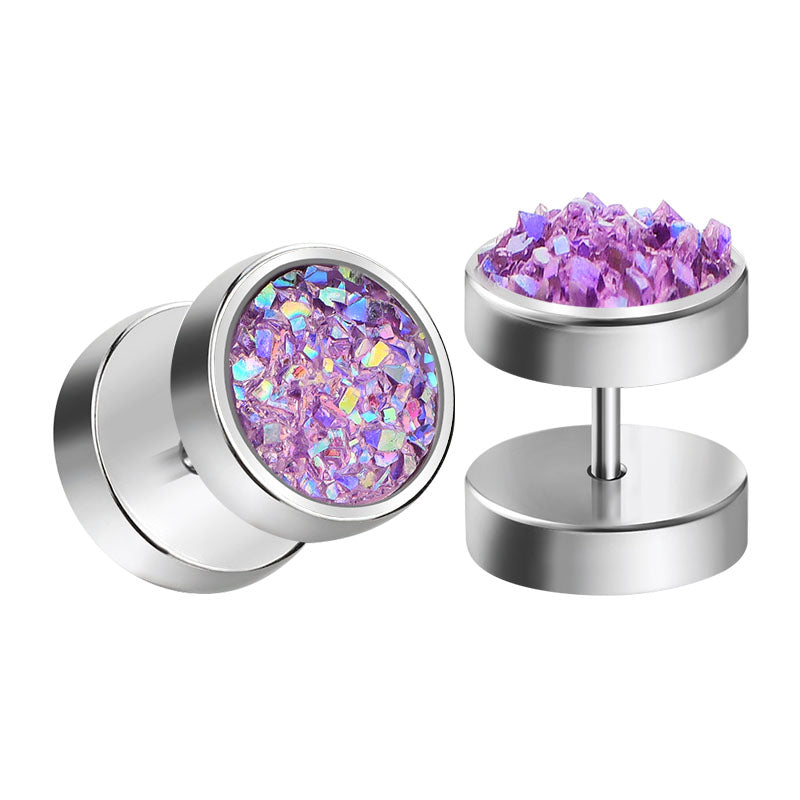 silver glitter fake ear plugs tunnels men earrings studs