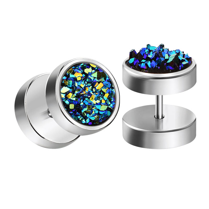silver glitter fake ear plugs tunnels men earrings studs