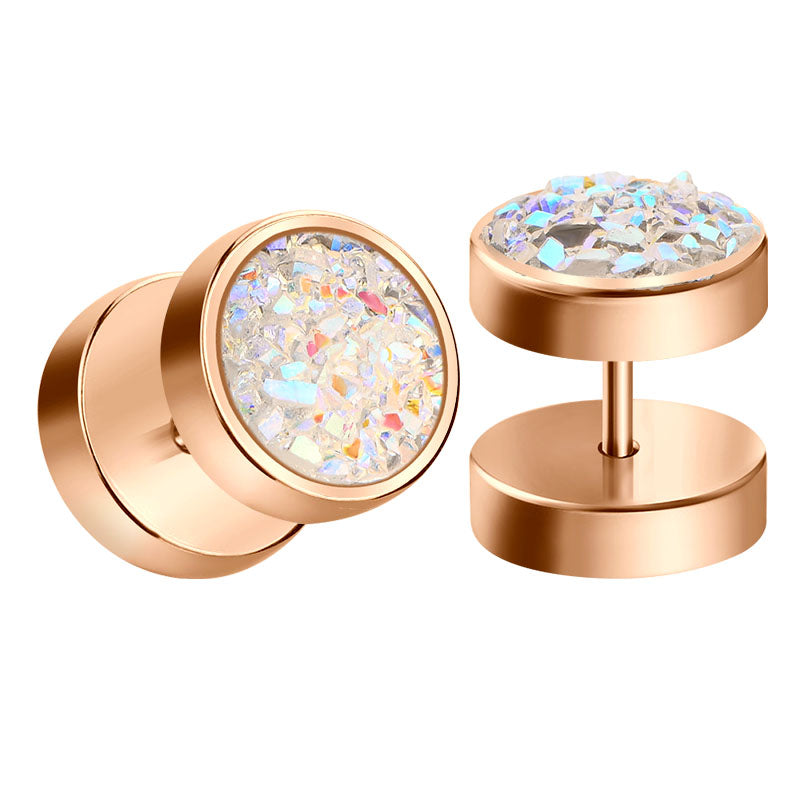 rosegold glitter fake ear plugs tunnels men earrings studs