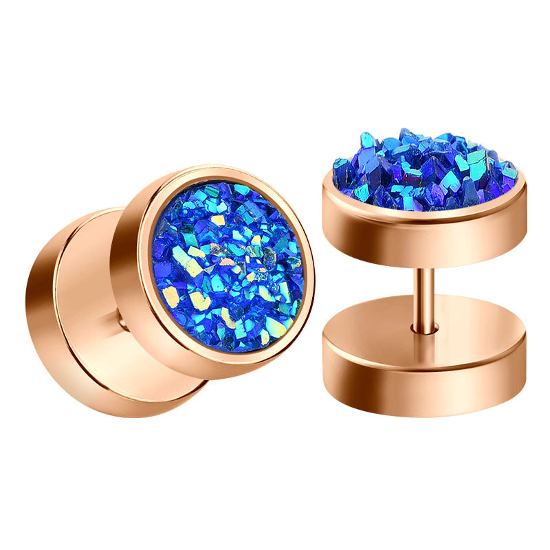 rosegold glitter fake ear plugs tunnels men earrings studs