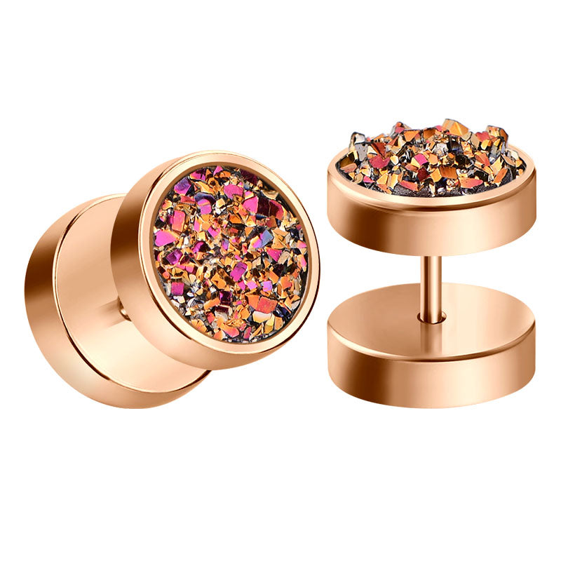 rosegold glitter fake ear plugs tunnels men earrings studs