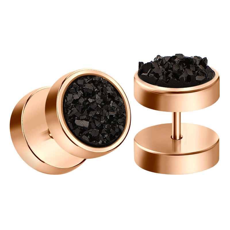 rosegold glitter fake ear plugs tunnels men earrings studs