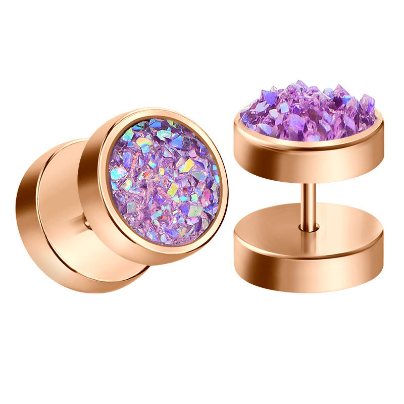rosegold glitter fake ear plugs tunnels men earrings studs