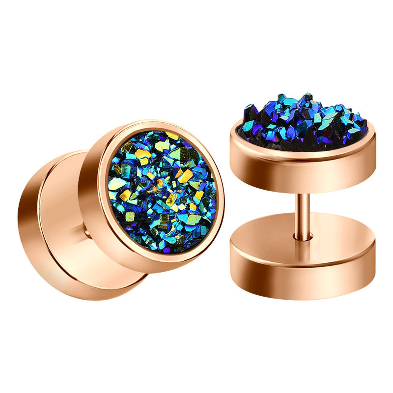 rosegold glitter fake ear plugs tunnels men earrings studs