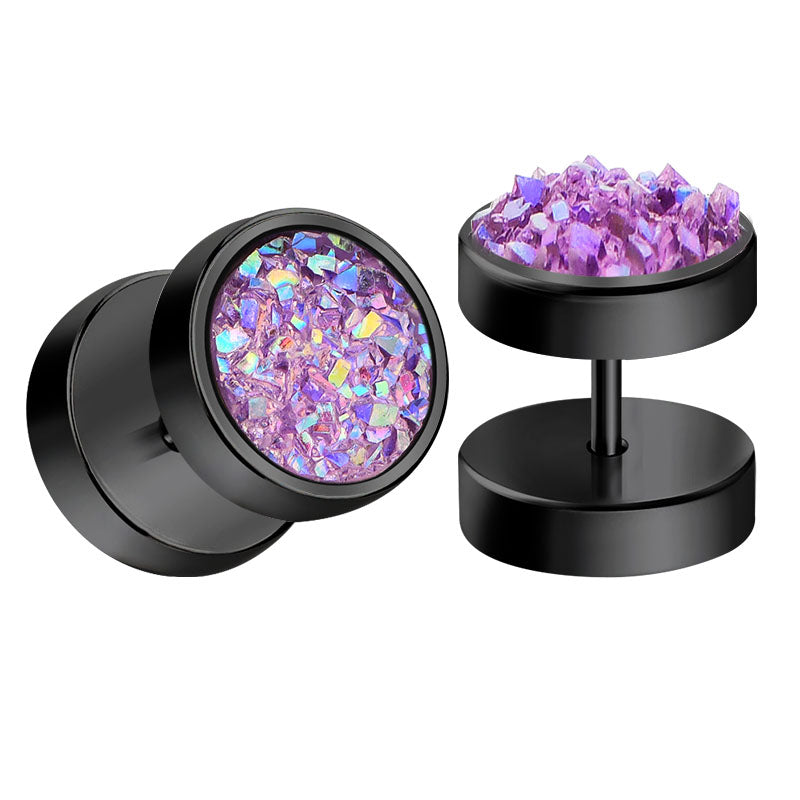 black glitter fake ear plugs tunnels men earrings studs
