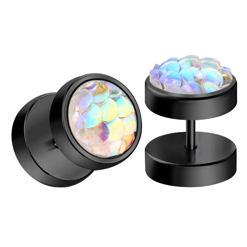 black shiny men earrings studs fake ear plugs
