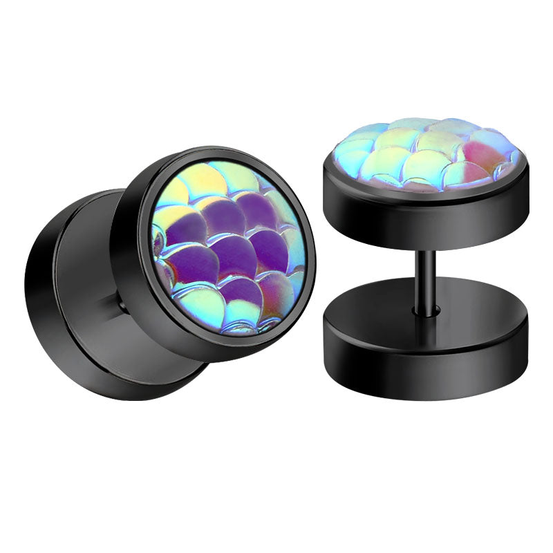 black shiny men earrings studs fake ear plugs