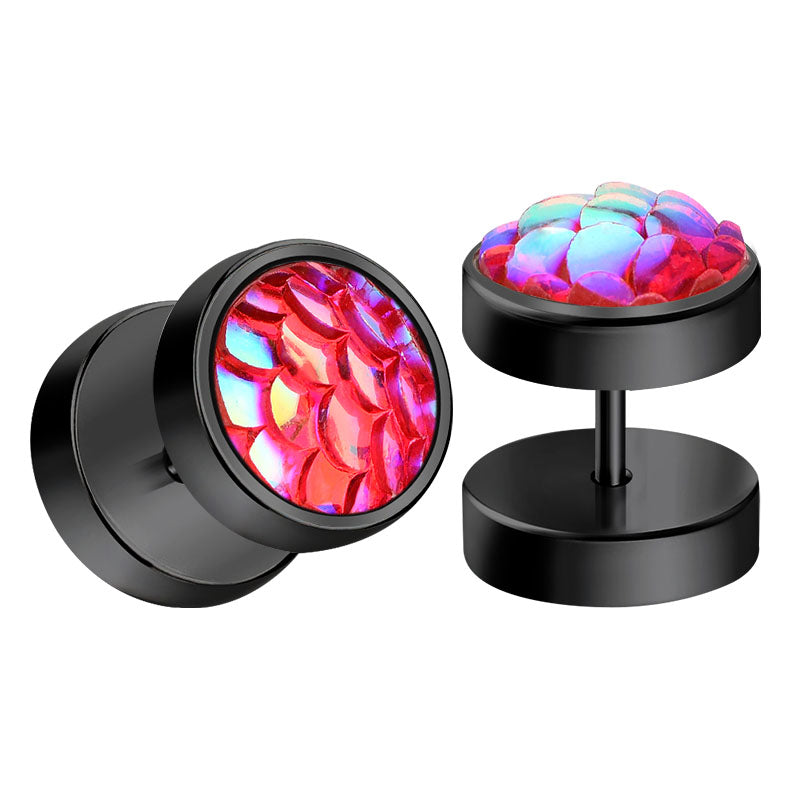 black shiny men earrings studs fake ear plugs