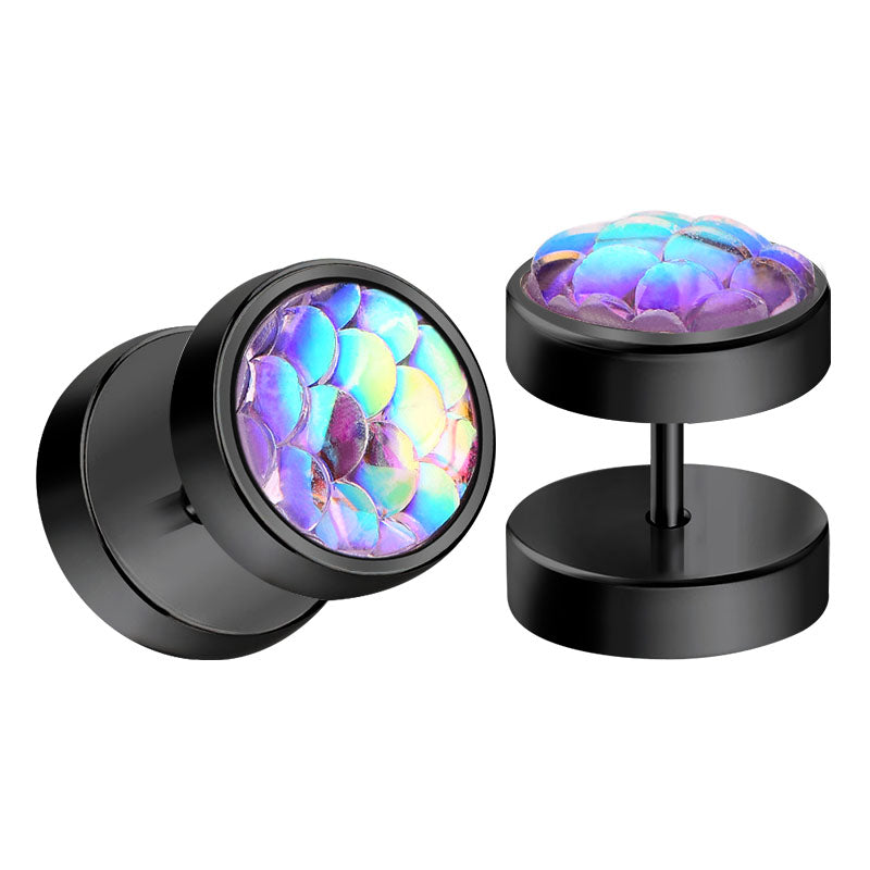 black shiny men earrings studs fake ear plugs