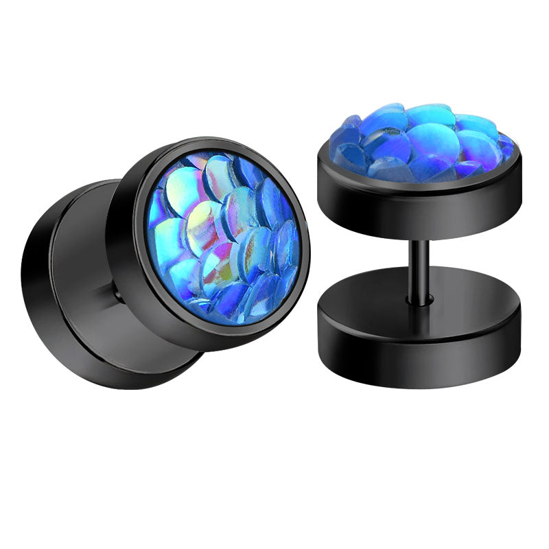black shiny men earrings studs fake ear plugs
