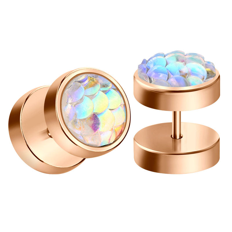 rosegold shiny men earrings studs fake ear plugs