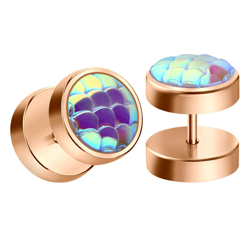rosegold shiny men earrings studs fake ear plugs