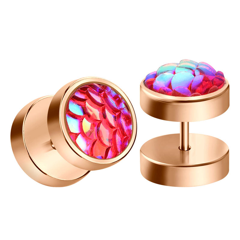 rosegold shiny men earrings studs fake ear plugs
