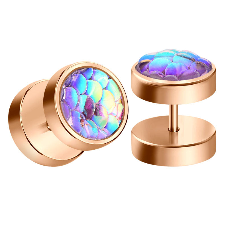 rosegold shiny men earrings studs fake ear plugs