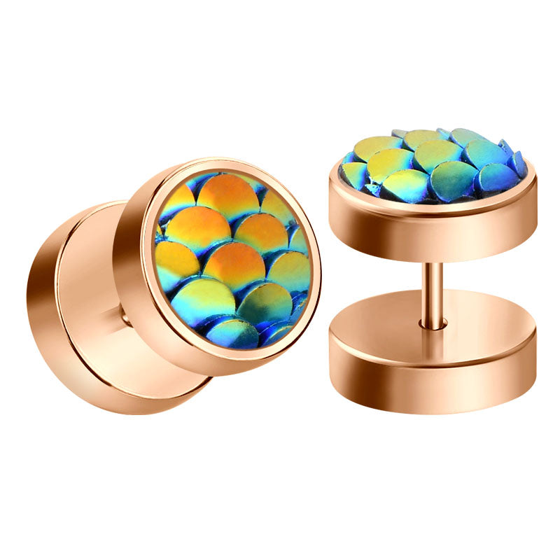 rosegold shiny men earrings studs fake ear plugs