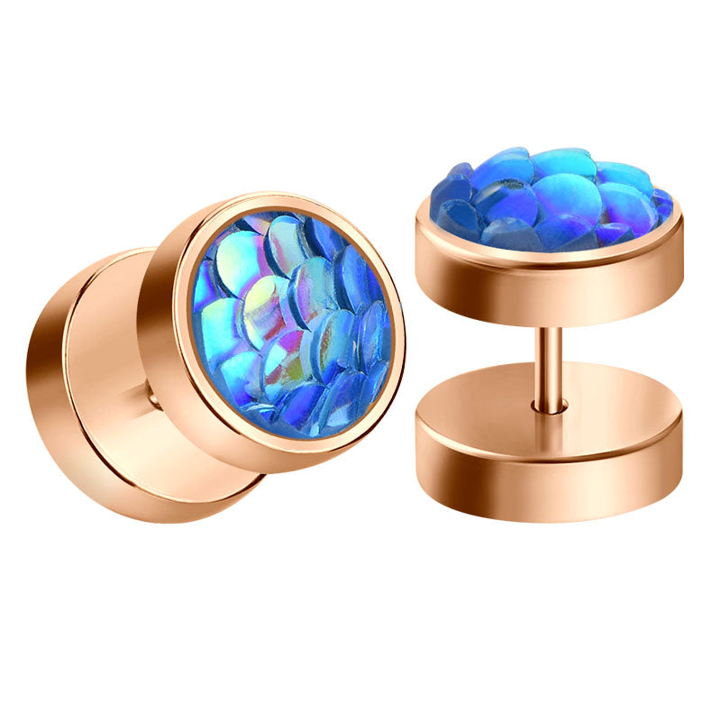 rosegold shiny men earrings studs fake ear plugs