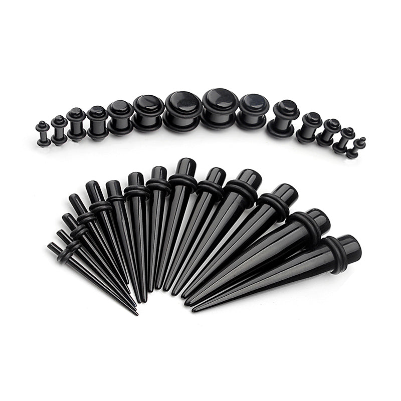 28pcs acrylic black ear plug and taper