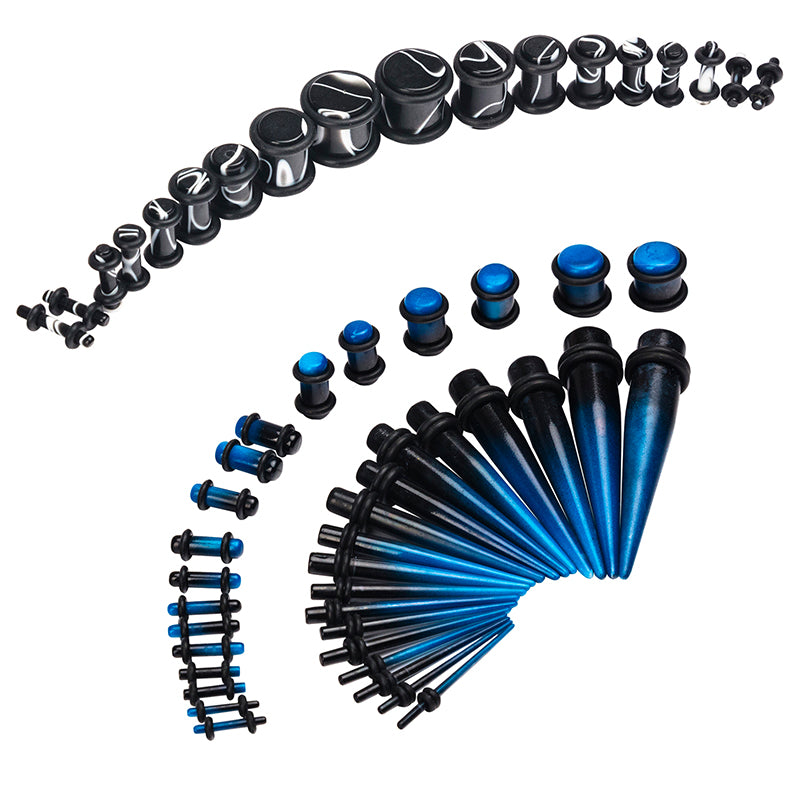 54pcs acrylic blue ear plug and taper