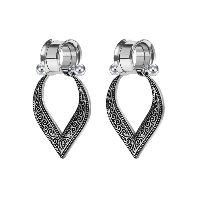 6mm silver Hollow Heart dangle ear tunnel plug