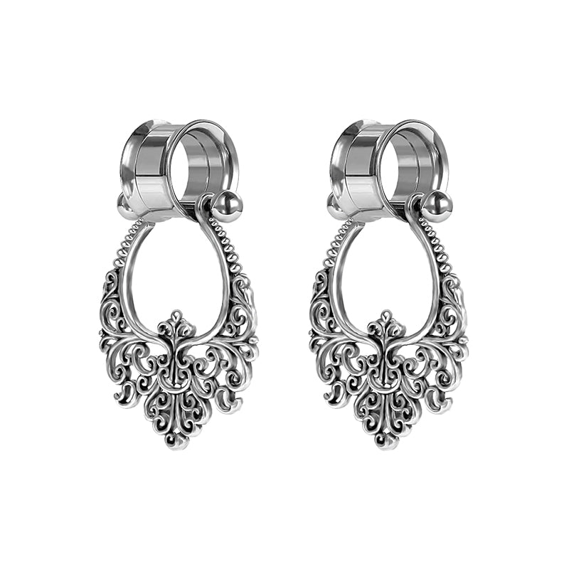 6mm silver Crown pattern dangle ear tunnel plug