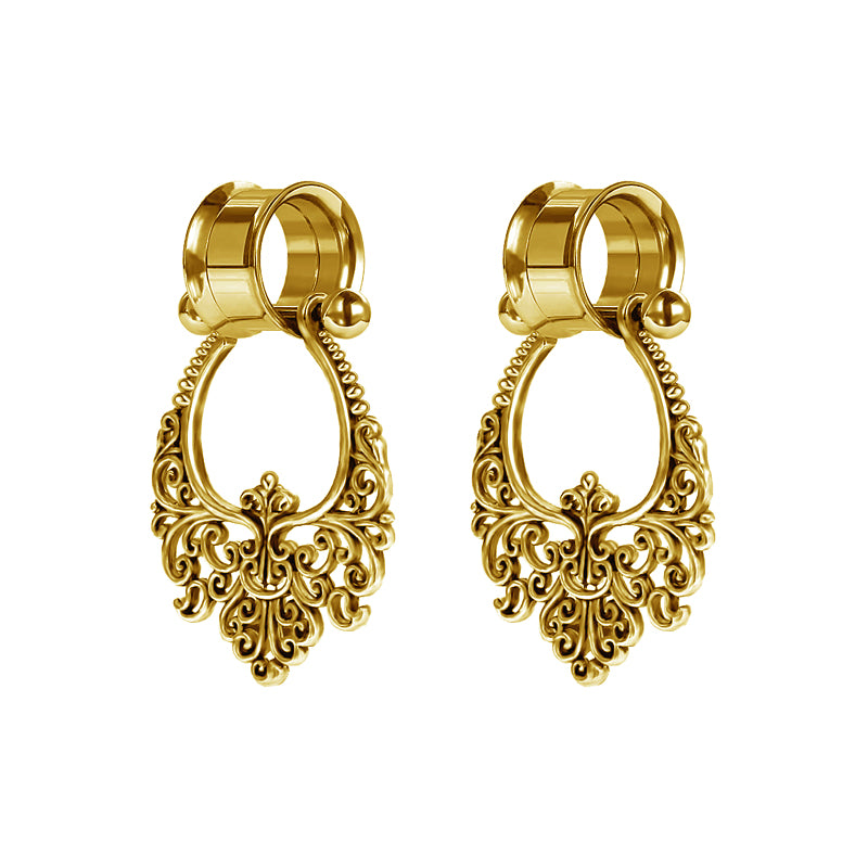 6mm gold Crown pattern dangle ear tunnel plug