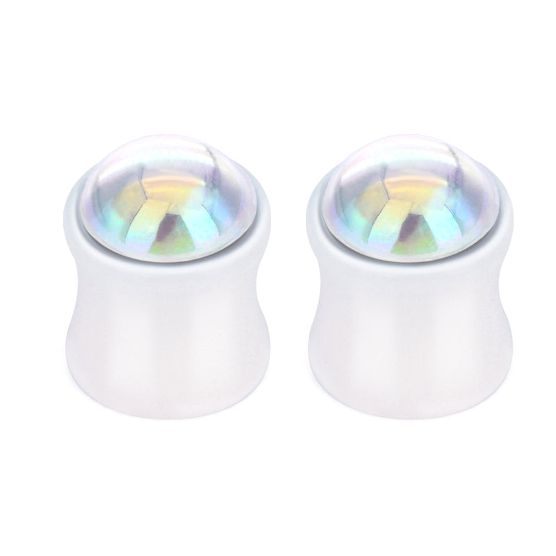 6mm white acylic ear tunnel plug crystal