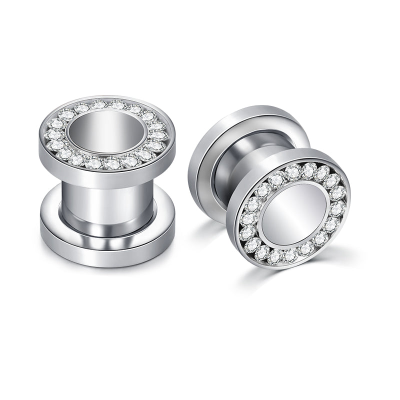 4mm silver ear tunnel plug diamond pulley