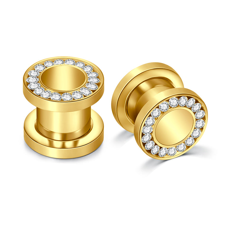 4mm gold ear tunnel plug diamond pulley