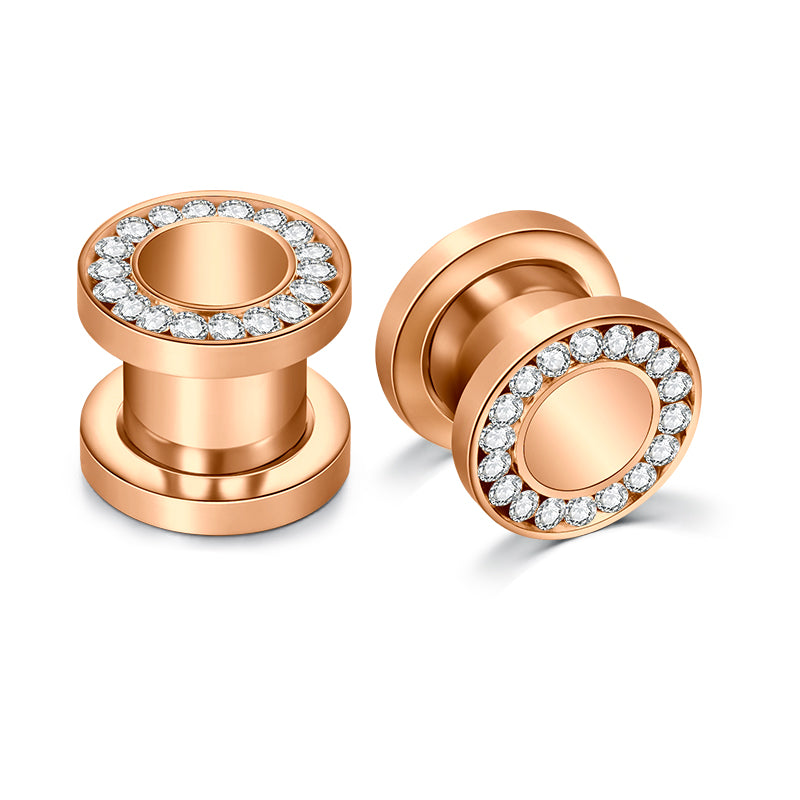 4mm rosegold ear tunnel plug diamond pulley