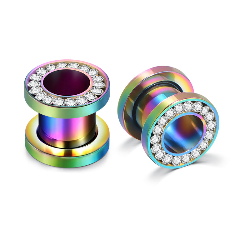 4mm rainbow ear tunnel plug diamond pulley