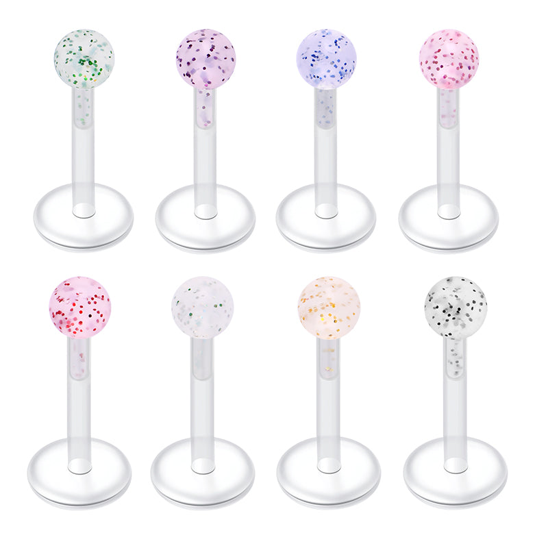 16gauge Plastic Lip Studs Glitter Ball