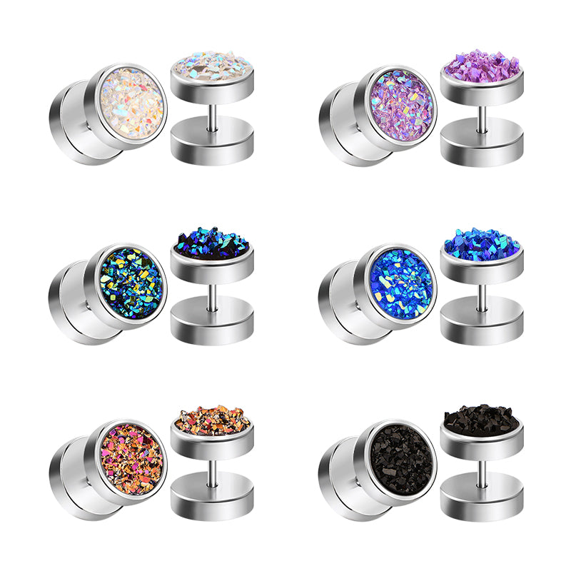 16G Silver Shiny Ore Flakes Styles Fake Ear Plugs Tunnels Different Colors Available
