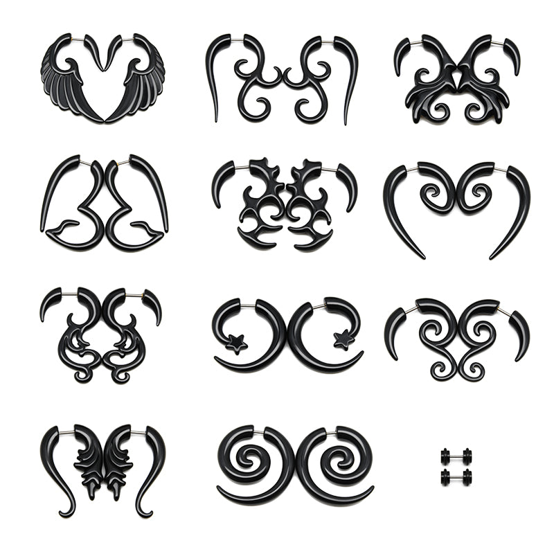 Black Acrylic Fake Ear Plugs Tunnels Spiral Different Style available