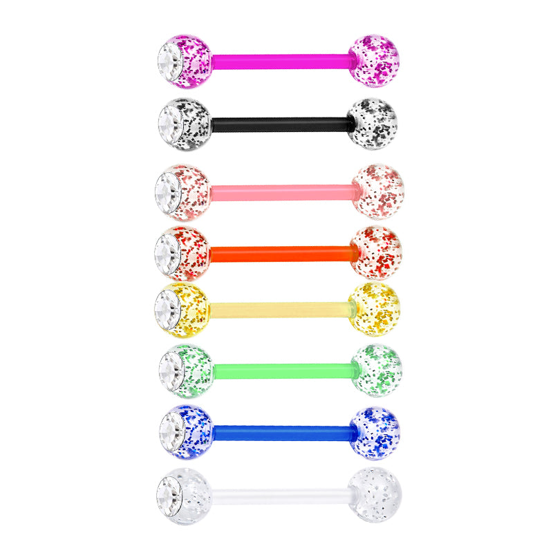 14gauge  Plastic Tongue Rings Glitter CZ Bar 16mm