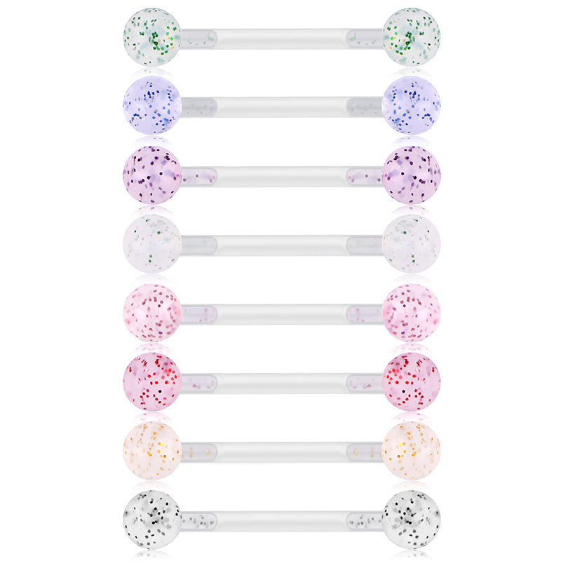 14gauge Plastic Tongue Rings Glitter Push Bar 16mm