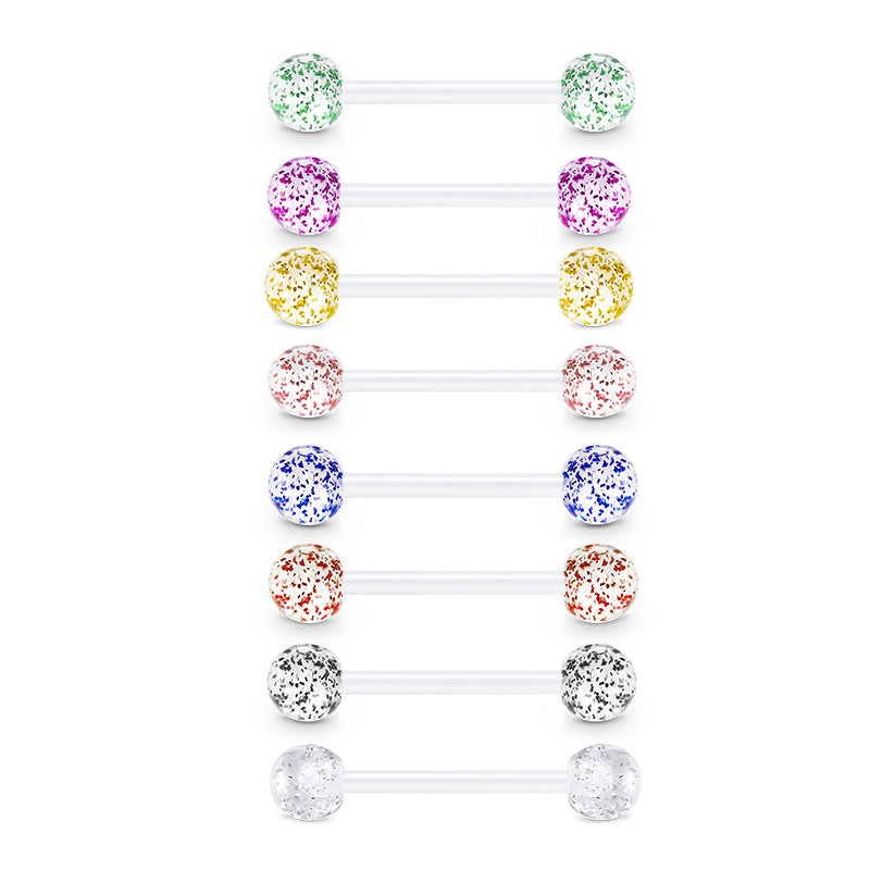 14gauge Plastic Tongue Rings Glitter Clear Bar