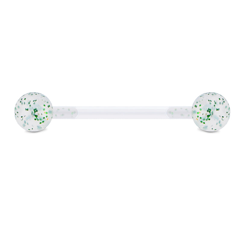 Plastic Tongue Rings Glitter Clear Bar
