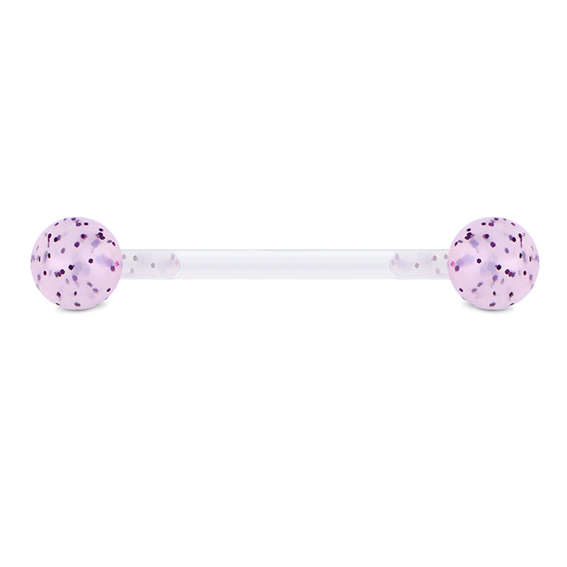 Plastic Tongue Rings Glitter Clear Bar