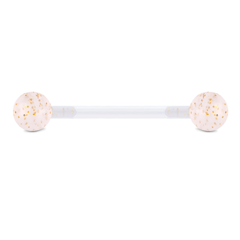 Plastic Tongue Rings Glitter Clear Bar