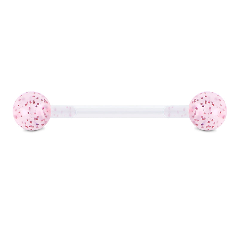 Plastic Tongue Rings Glitter Clear Bar