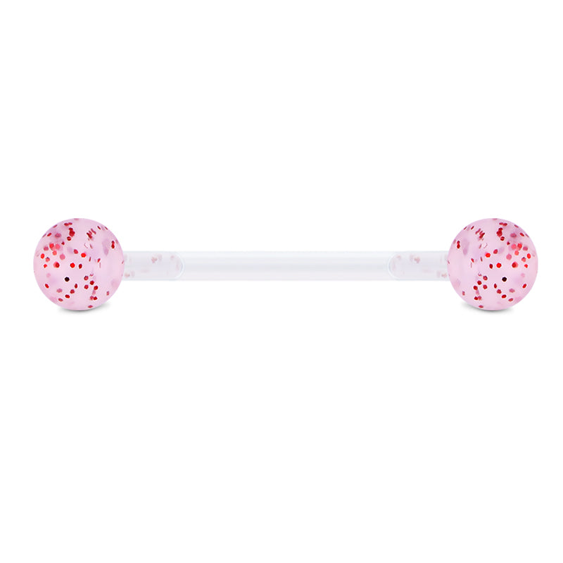 Plastic Tongue Rings Glitter Clear Bar