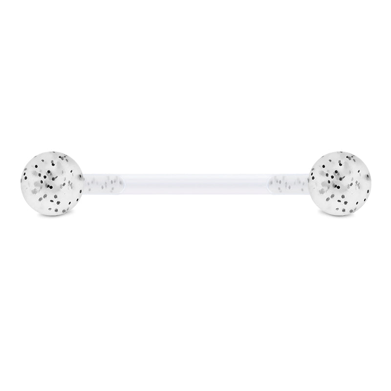 Plastic Tongue Rings Glitter Clear Bar