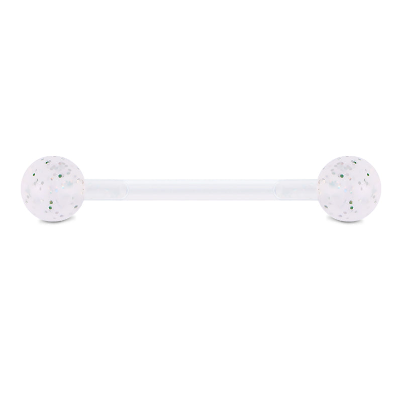 Plastic Tongue Rings Glitter Clear Bar