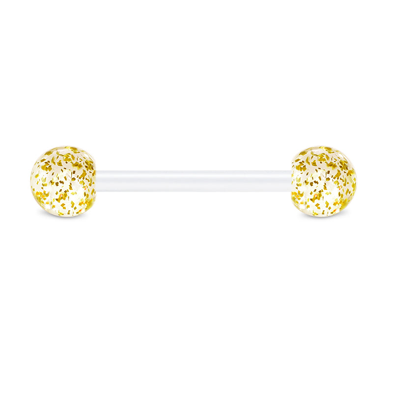 Plastic Tongue Rings Glitter Clear Bar