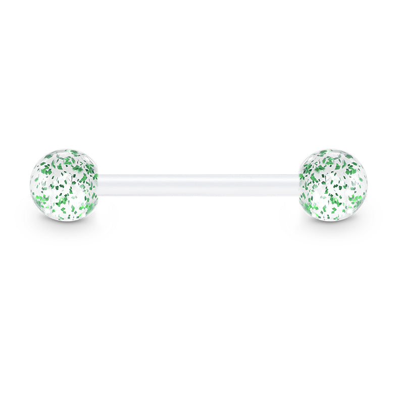 Plastic Tongue Rings Glitter Clear Bar