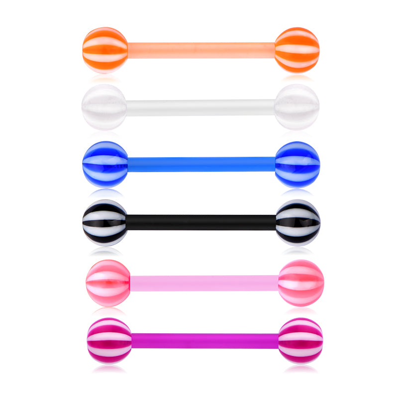 14gauge Plastic Tongue Rings Colorful Various Stripe 16mm