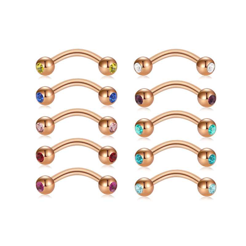 Curved Barbell 16G Rook Eyebrow Piercing Jewelry Multi Color CZ 1.2mm Curved Barbell 8mm