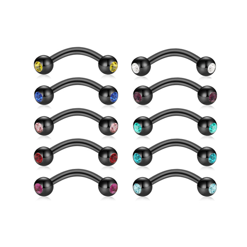 Curved Barbell 16G Rook Eyebrow Piercing Jewelry Multi Color CZ 1.2mm Curved Barbell 8mm