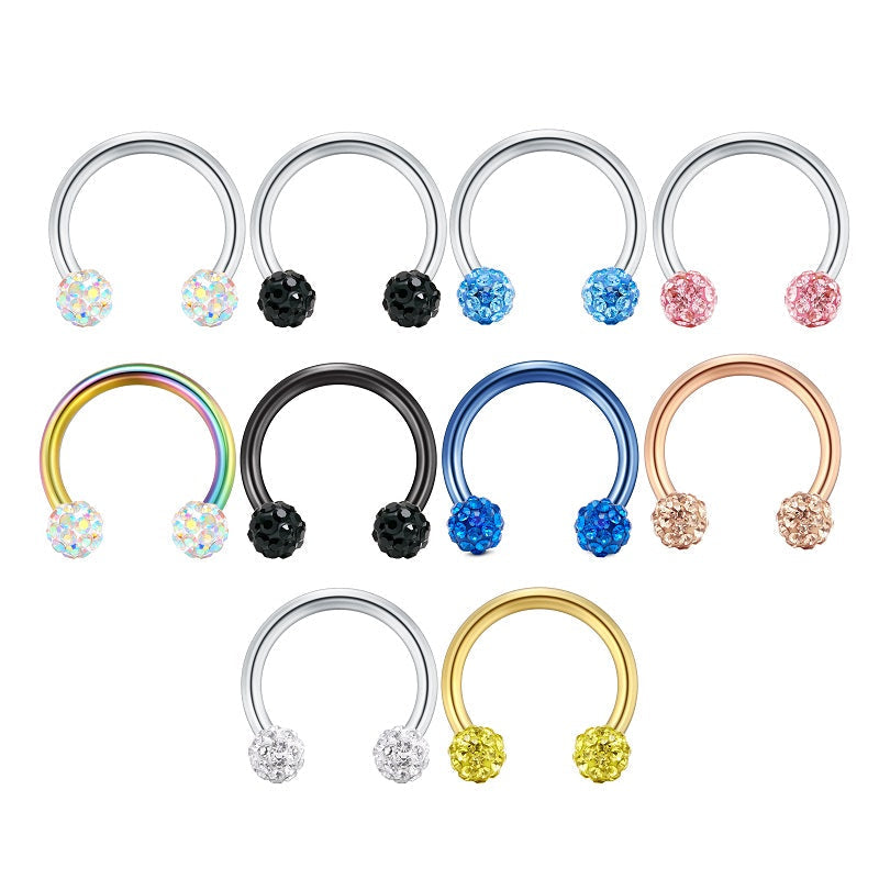 Horseshoe Septum Ring Crystall Ball Helix Earring